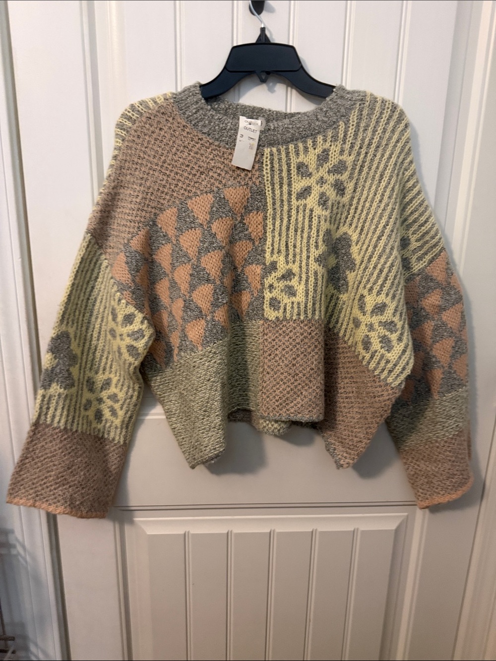 Moon & Madison Wool-Blend Patchwork Crewneck cropped Sweater - Pastel Multi